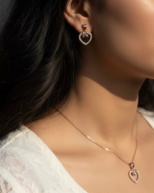 Rose Gold Heart Pendant Set