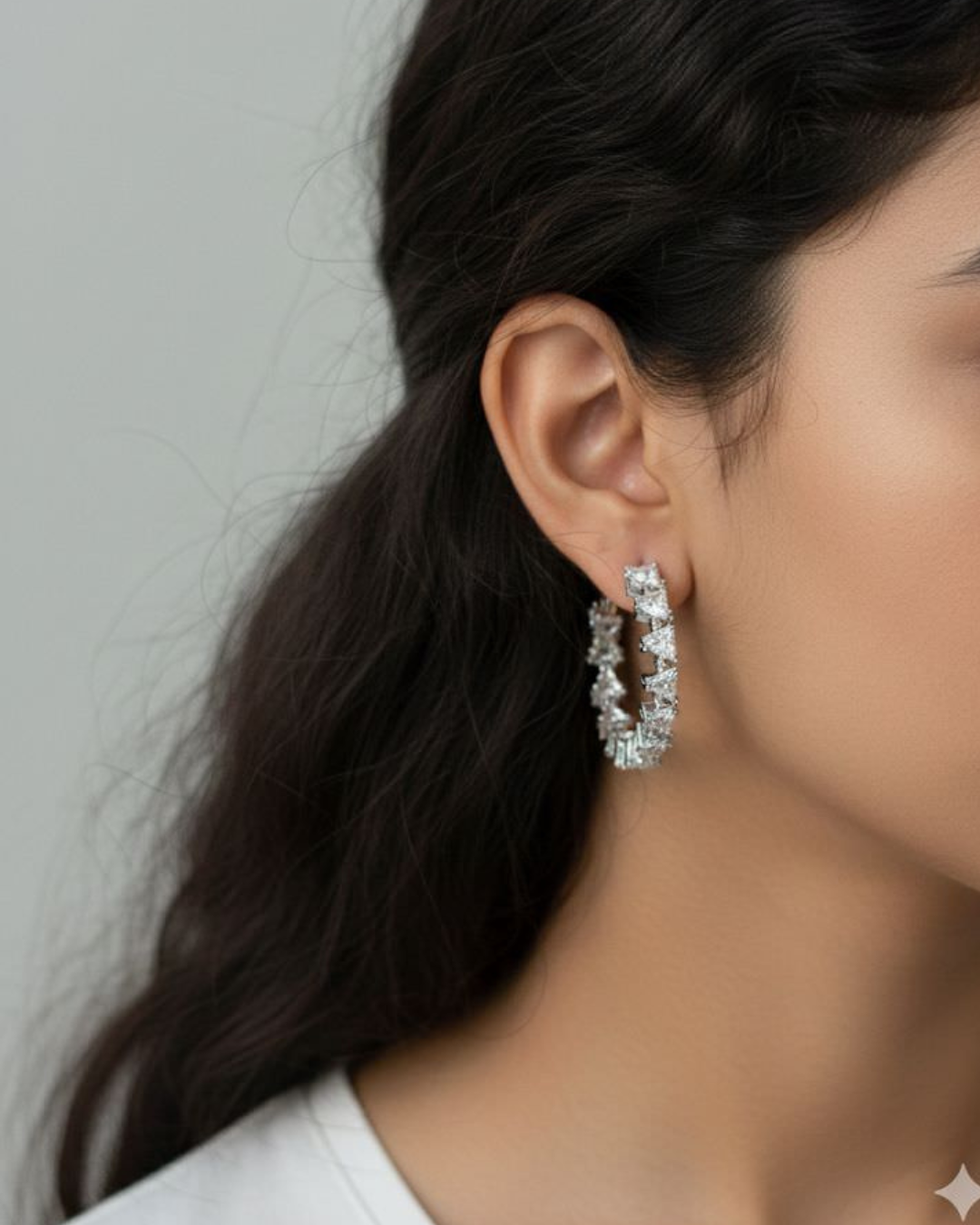 Silver Zigzag Sparkle Hoops