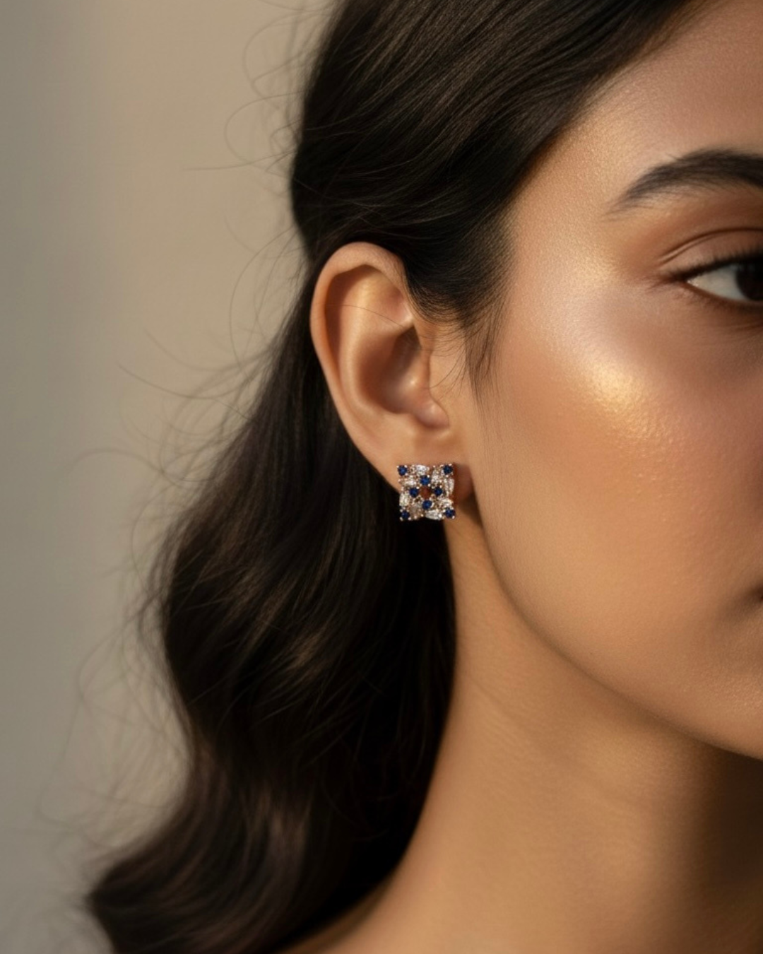 Blue Square Stud Earrings