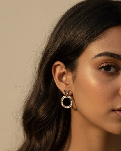 Stone Hoop Stud Earrings