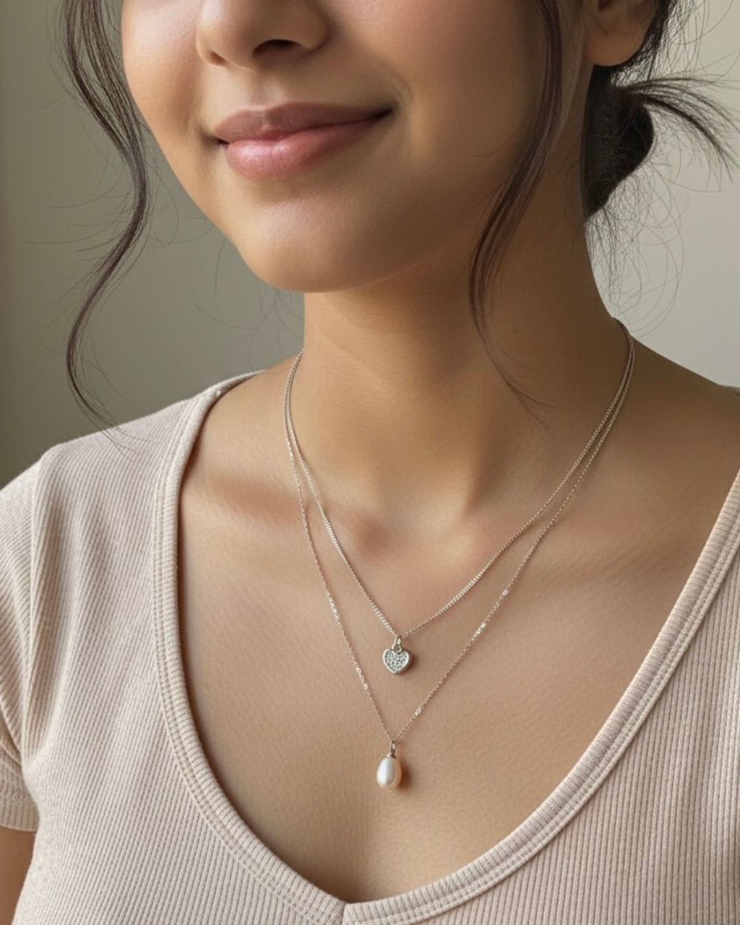 Layered Heart & Pearl Necklace