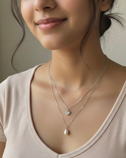 Layered Heart & Pearl Necklace