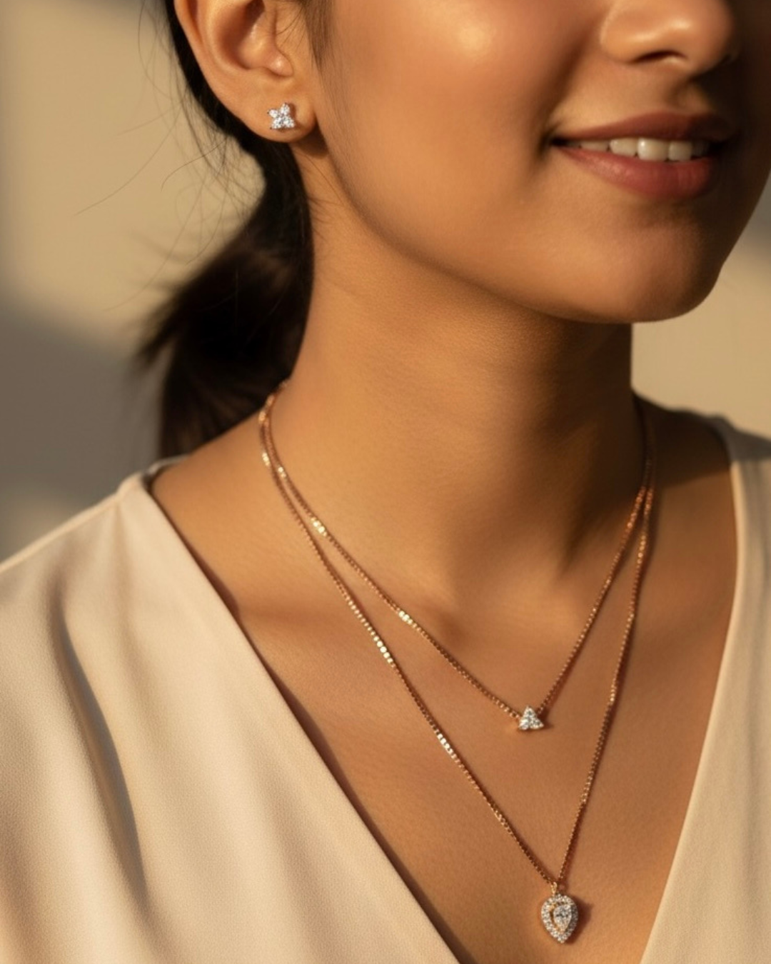 Crystal Leaf Dual-Layer Necklace Set