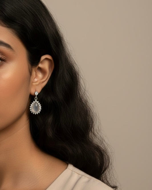 Oval Stone Drop Earrings