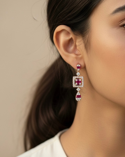 Square Drop Silver Earrings