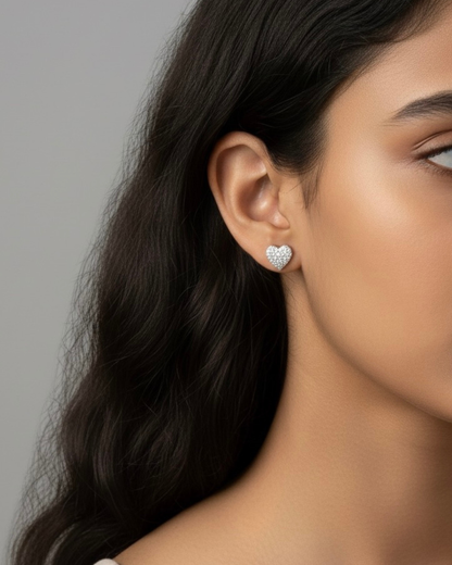 Sparkling silver heart studs