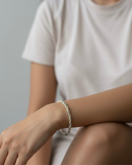 Twisted Tri-Color Sterling Silver Bracelet